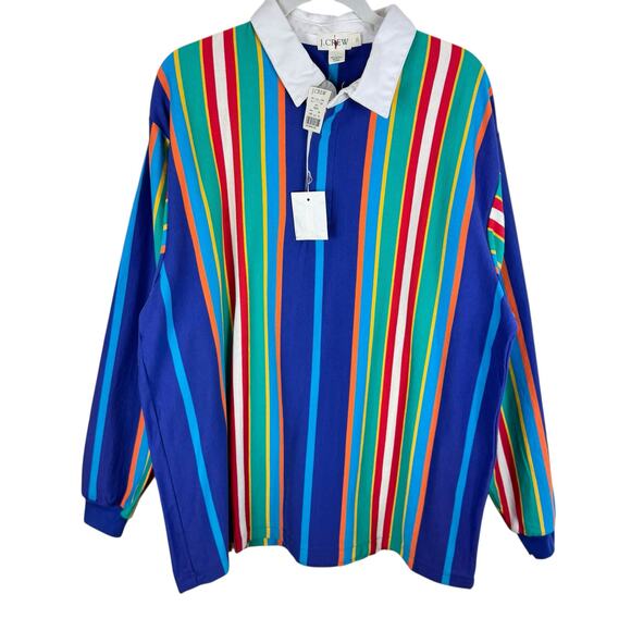 J. Crew NWT 100% Cotton Colorful Striped Long Sleeve Rugby Shirt Men's Size XL